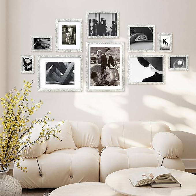 Egofine 5x7 Picture Frames Made of Solid Wood with Plexiglass, Display Pictures 3.5x5/4x6 with Mat or 5x7 Without Mat for Tabletop and Wall Mounting, Driftwood White