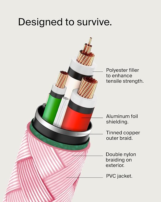 Belkin USB C to USB C Braided Cable 3.3ft iPhone Charger Cord | tangle-free braided cord iPhone 17/16 Samsung Galaxy S25 Pixel 9 MacBook iPad Pro Nintendo Switch 2 travel essential