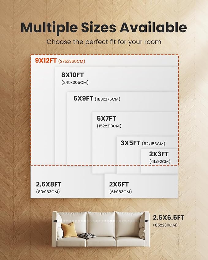 AMADA HOMEFURNISHING 9x12 Area Rug, Washable Low-Profile Large Area Rug with Non-Slip Backing & Durable Edge Binding, Vintage Large Rugs for Living Room, Bedroom