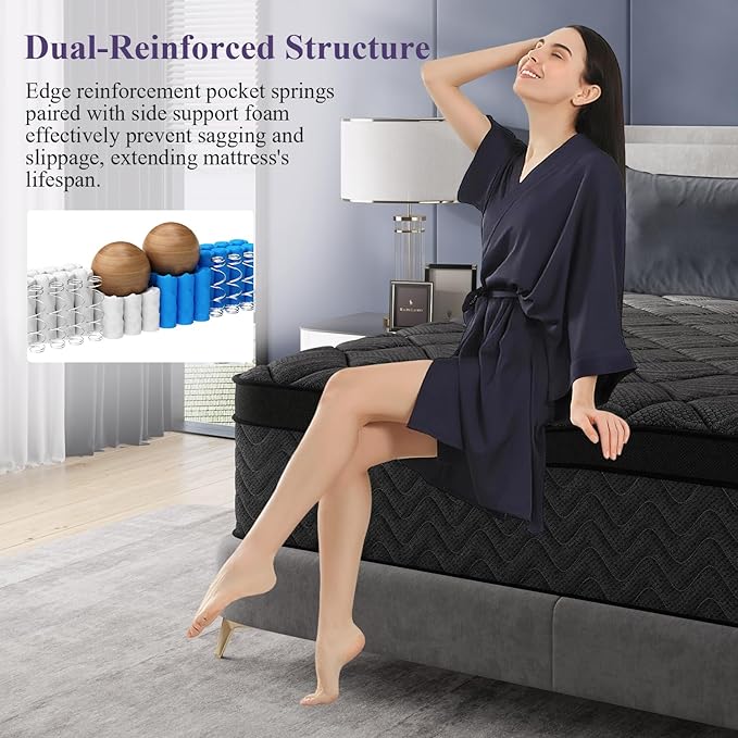 California King Mattress, 12 Inch Luxury Hybrid Cal King Mattress in a Box, Medium Firm Mattresses with Cooling Gel Memory Foam & Pocket Springs, Double Additional Support, 365-Night Trial