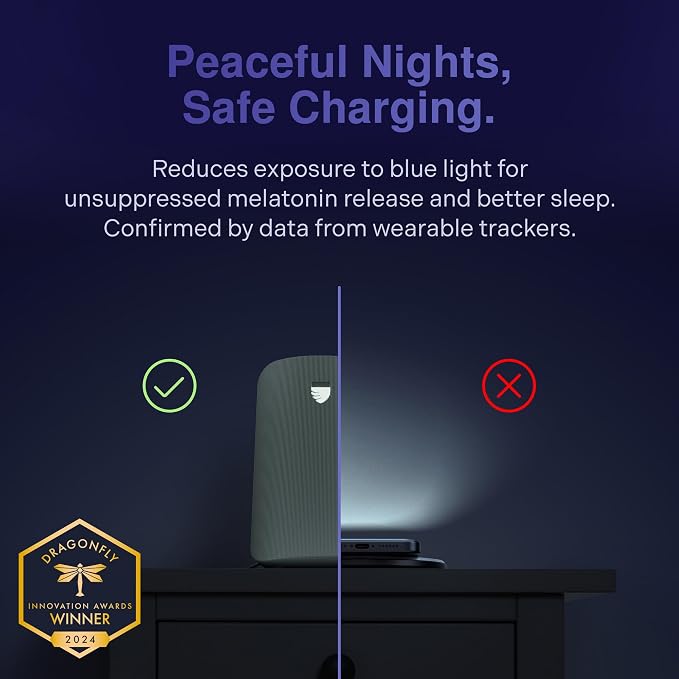 Elvy Fast Qi Wireless Charger for Cell Phones - Designed with EMF Management Technology for Enhanced Charging Advanced Environmental Shielding (Black)