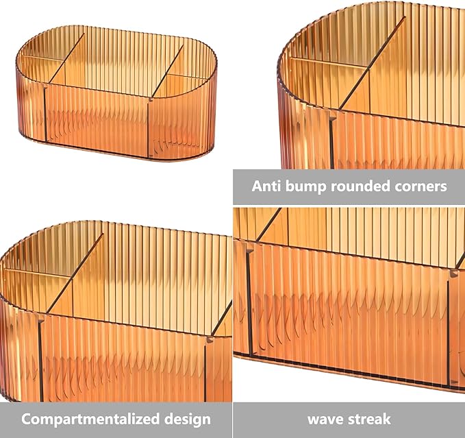 DASITON Large Capacity Makeup Brush Holder,5 Slot Makeup Brush Holder,Vintage striped Make Up Brush Holder,for Vanity Decor,Bathroom Countertops,Desk Storage Container,Cosmetic Display cases(Yelow)