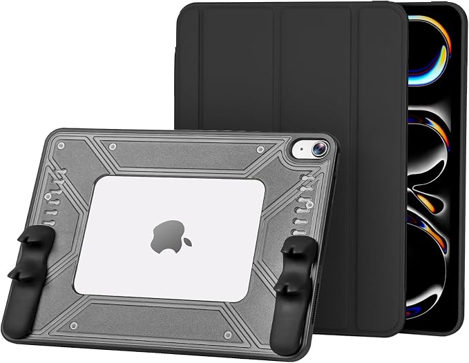 Gaming Case for iPad Air 11-inch M4/ M3/ M2 (2026/2025/2024) iPad Air 5th/ 4th Gen (2022/2020) 10.9 Inch Detachable Panel &amp Grip Auto Sleep/Wake Hollowed-Out Design (Black)