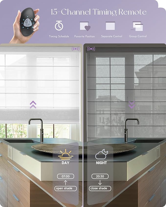 Graywind Smart Roman Shades 20% Blackout Compatible with Alexa Google WiFi Hardwired Automatic Blind Remote View Visible Roman Window Shades for Windows Doors, Custom Size (Semi-Sheer White)