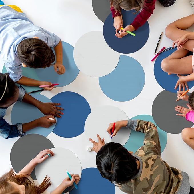 24 Pack Dry Erase Dots Circles Colorful 10 Inch Removable White Board Marker Wall Sticker Decals Painted Wood Design Spots Set for Classroom Teachers Students Tables Desk (Blue Color)