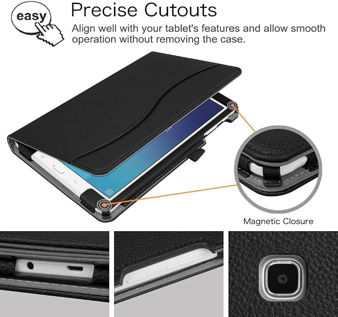 Fintie Multi-Angle Case for Samsung Galaxy Tab E 9.6 2015 Black | Model SM-T560/T561/T565/T567 Front Card Pocket Corner Protection