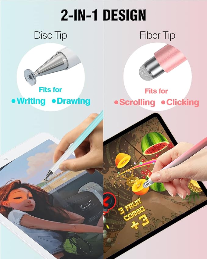 Stylus Pen for Touchscreen 2 in 1 Stylists Pens Compatible with All Touch Screens Devices Tablets iPhone iPad Android Computer Laptop Fine Disc Tip Drawing Styluses [8 Pack]