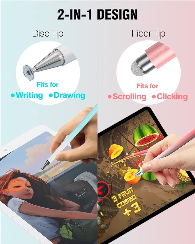 Stylus Pen for Touchscreen 2 in 1 Stylists Pens Compatible with All Touch Screens Devices Tablets iPhone iPad Android Computer Laptop Fine Disc Tip Drawing Styluses [8 Pack]