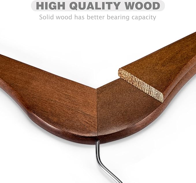 HOUSE DAY Bulk Wooden Hangers 150 Pack, Heavy Duty Wood Coat Hangers for Closet, Smooth Finish Woode Suit Hanger with Non Slip Pants Bar, Sturdy Wood Clothes Hanger for Shirts, Walnut