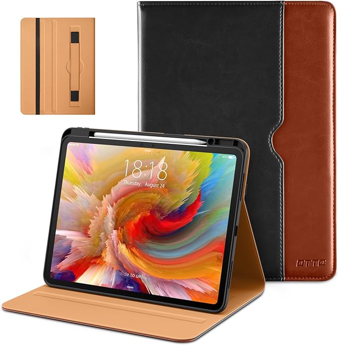 DTTO for iPad Pro 13 Inch Case (M5) 2025 / (M4) 2024 Brown | Premium Leather Business Cover with Pencil Holder Hand Strap &amp Pocket Corner Protection Auto Sleep/Wake Multiple Angles