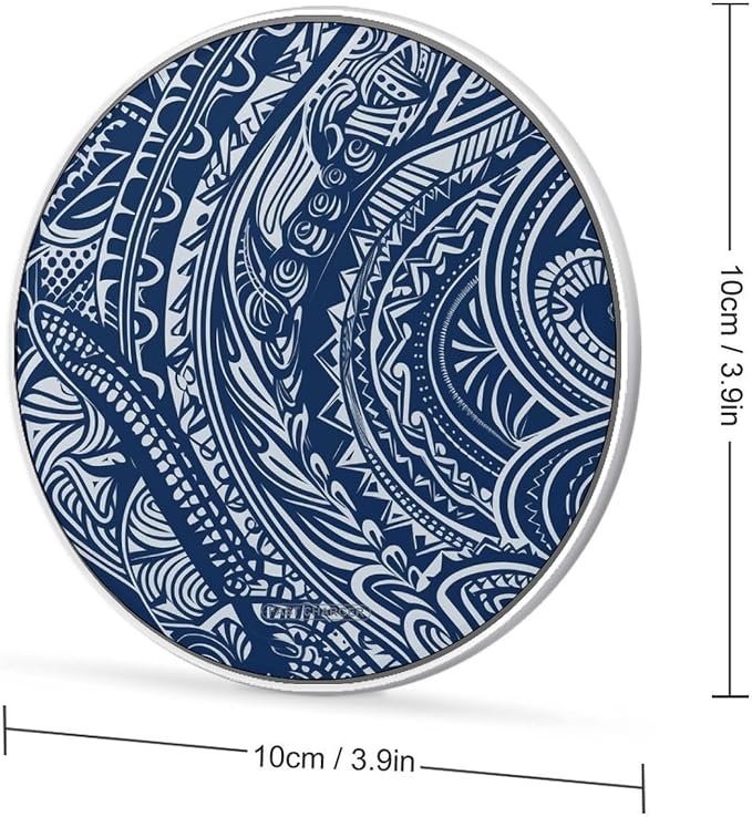 Blue Polynesian Maori Tribal Pattern Wireless Charger Portable Fast Charging Pad Lightweight Wireless Charging Pad 10W Slim Charging Station for Phone Charger Mat for Travel Home Office Desk