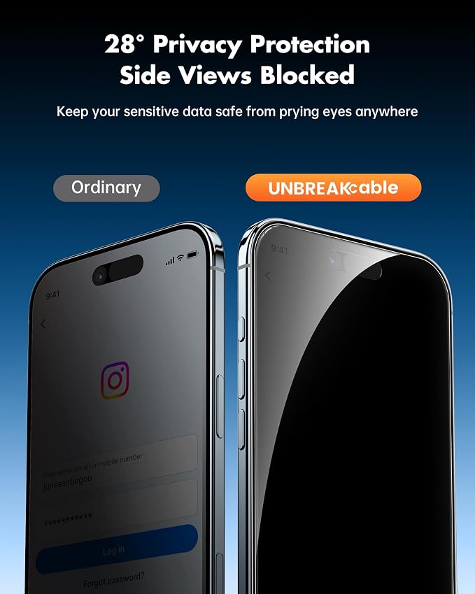 UNBREAKcable 2 Pack Privacy Screen Protector for iPhone 11 Pro Max/Xs Max Shatterproof Tempered Glass [True 28°Anti Spy] [9H Hardness] [Easy Installation] Protector for Apple 6.5