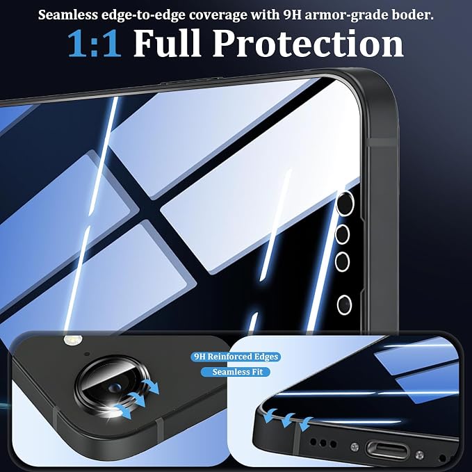 (3+2 Pack) 360° Privacy Screen Protector for iPhone 16 Pro Max 【4 Way Anti Spy】 + Camera Lens Protector9H Shatterproof Anti-PeepBubble-Free Case Friendly Easy Installation Frame Included