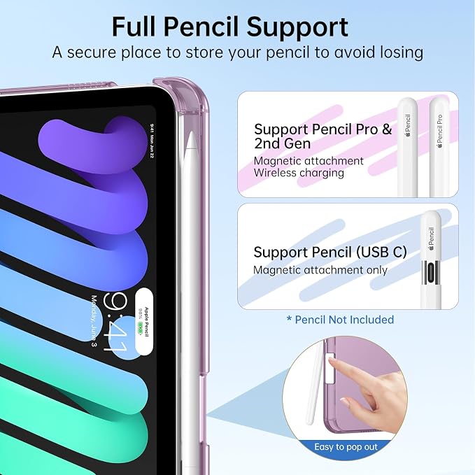 MoKo for iPad mini A17 Pro Case 8.3 Inch 2024 iPad mini 7th/6th Case 2021 | For iPad Mini Case with Pencil Holder Light Trifold Smart Protective Cover with Hard PC Translucent Back Shell Agave Gree
