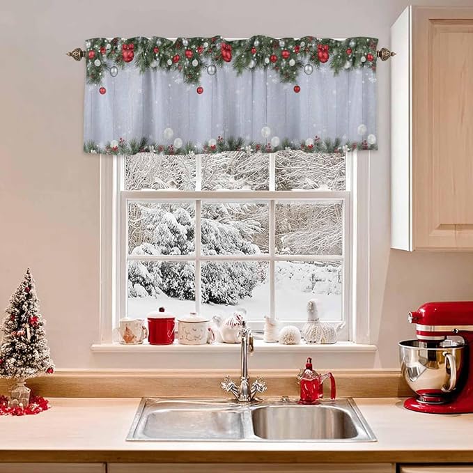 Christmas Curtain Valances for Windows, Kitchen Valance Window Treatment
