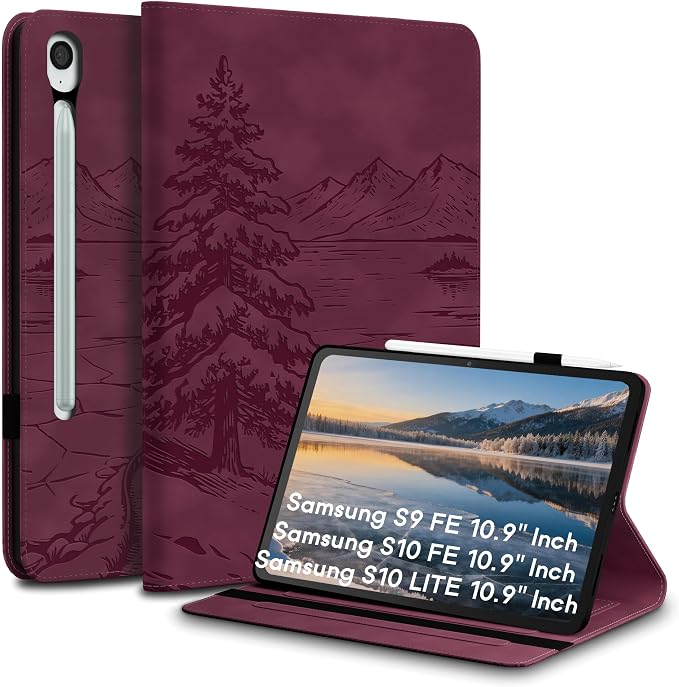 Galaxy Tab S10 Lite / S10 FE / S9 FE Case(10.9 Inch) Frozen Lake Premium Leather with Soft-Touch Feel Built-in Card Slots Adjustable Kickstand Slim and Lightweight ICY Blue