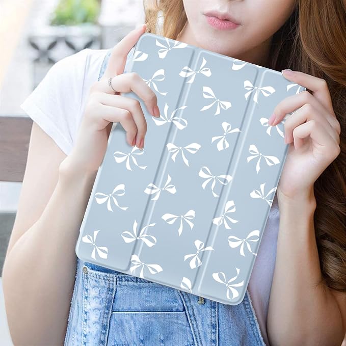 JOYLAND Pink Bow Compatible with iPad 6th/5th Generation (2018 2017 Model 9.7 Inch)iPad Air 2/Air 1 (9.7 Inch) with Pencil Holder-Trifold Stand Protective Cover with Soft TPU BackBlack