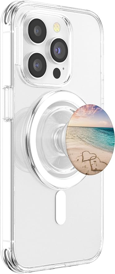 Tropical Beach Theme with Hearts in Sand PopSockets Adhesive PopGrip