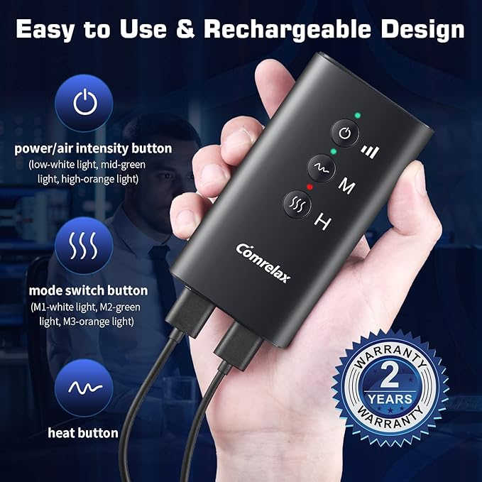 comrelax Rechargeable Leg Massager with Heat for Circulation Air Compression Pain Relief Calf Foot Massager Electric Machine Massage Handheld Controller 3 Intensities 3 Modes
