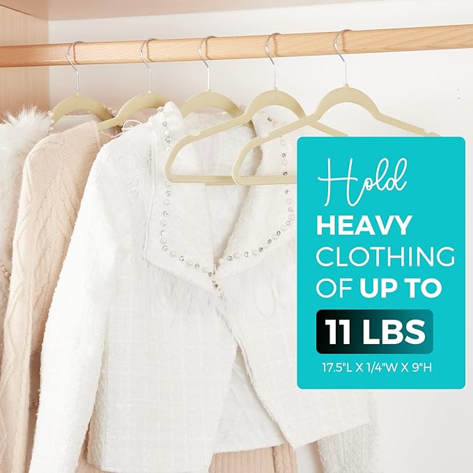HOUSE DAY Premium Velvet Hangers 50 Pack, Non-Slip Flocked Felt Hangers, Sturdy Clothes Hangers with 360° Rotatable Hook, Heavy Duty Coat Hanger, Durable Slim Beige Hanger for Closet Space Saving