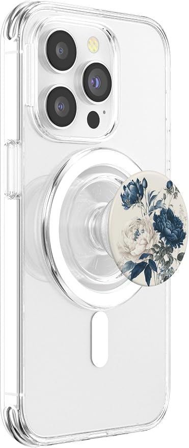 Navy Blue Peonies Blossom Leaves White Flowers Floral Girly PopSockets Adhesive PopGrip