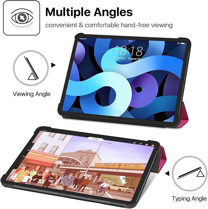 TNP Cover Case for iPad Air 11 Inch M2 6th 2024 5th 4th Generation(2022 2020) - 10.9 Almond Blossom Case with Pencil Holder for 2nd Gen Apple Pencil - Protective Cover with Trifold Stand