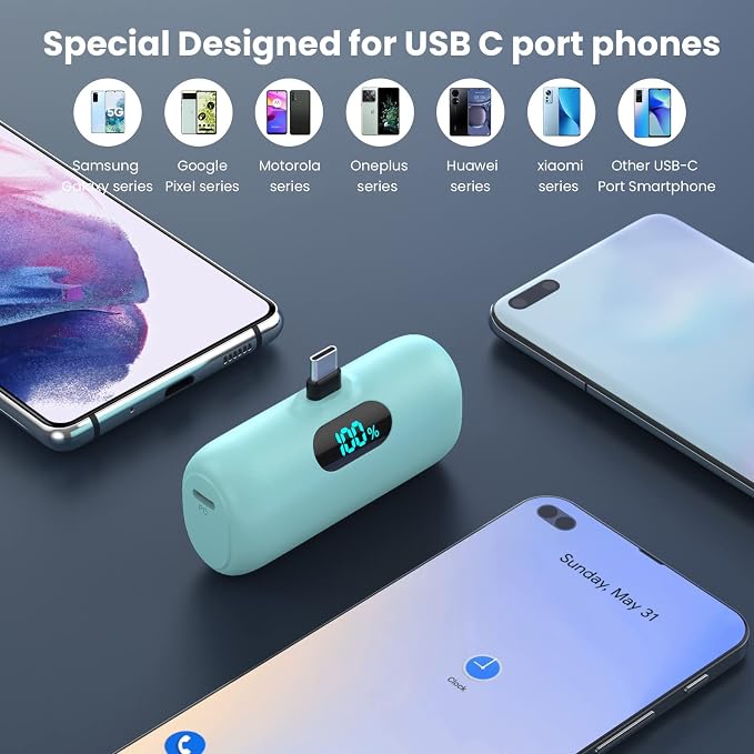 [2 Pack]Small Portable Charger for iPhone 17/16/15 Series5000mAh 3A PD USB C Power Bank Mini Travel Essentials Battery Pack for iPhone 17/17 Pro/16/16 Plus/16 Pro/15 Pro MaxSamsungAndroid/LG etc