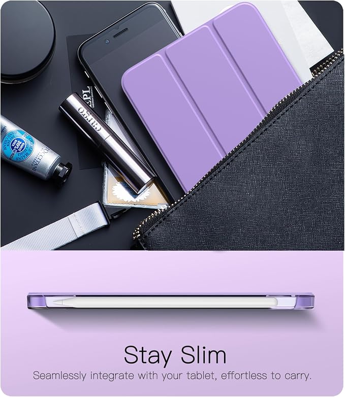 TiMOVO Case for iPad mini 7 A17 Pro 8.3 &amp mini 6th Gen - Black | Slim Translucent Hard Back Folio Cover Support Touch ID Auto Wake/Sleep