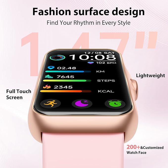 JYUAJOI Fitness Tracker with 24/7 Continuous Heart Rate, Blood Oxygen Monitor, Smart Watch with Sleep Monitor, IP68 Waterproof Activity Tracker Step Counter for Women Men (Pink)