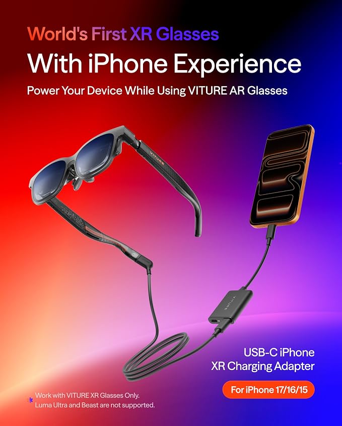 VITURE USB- C Pro XR Charging Adapter for USB-C iPhone Enabling Multi-Screen Enhanced 3DoF Spatial 3D VR Video Features Fits iPhone 17/16/15 Charge and Play for Other Devices