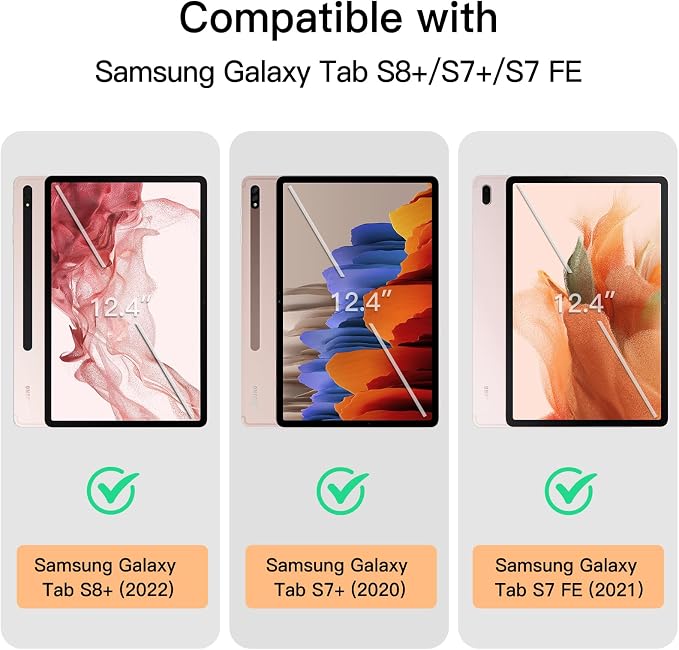 JETech Folio Case for Samsung Galaxy Tab S8 Plus/S7 FE/S7 Plus 12.4 Black | For 2022/2021/2020 Model Multi-Angle Stand Cover S Pen Holder Slim Protective Cover Auto Wake/Sleep