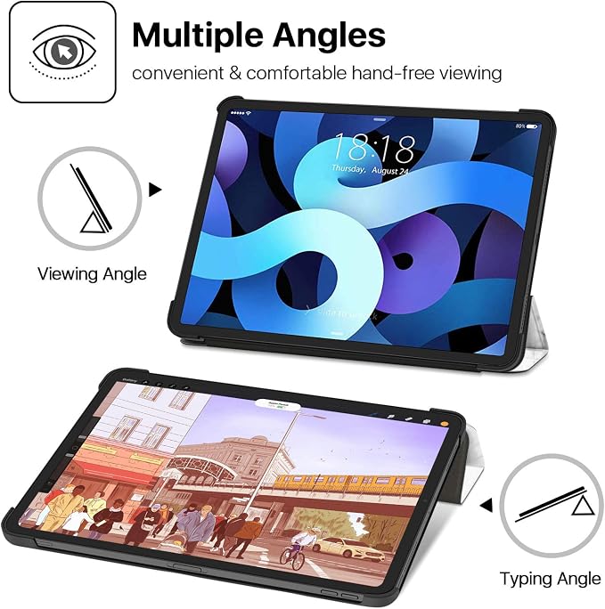 TNP Cover Case for iPad Air 11 Inch M2 6th 2024 5th 4th Generation(2022 2020) - 10.9 Almond Blossom Case with Pencil Holder for 2nd Gen Apple Pencil - Protective Cover with Trifold Stand