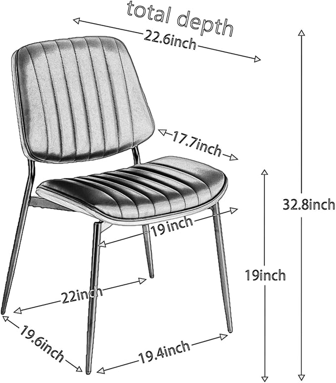Dining Chairs Set of 2, Mid Century Modern Accent Dining Room and Kitchen Chairs, Upholstered PU Leather Vertical Stripe Chairs for Vanity with Walnut Bentwood and Metal Legs, Gray