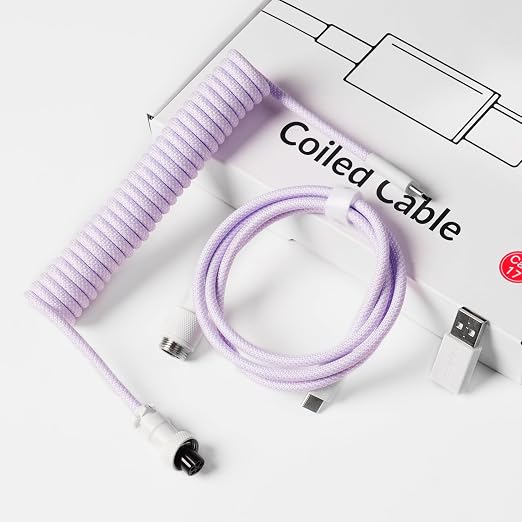 Keychron Custom Coiled Aviator USB-C Cable Black 5-Pin (GX12) Detachable Metal Connector USB-A Adapter Durable Braided Cable for Mechanical Keyboards Charging &amp Data Transfer