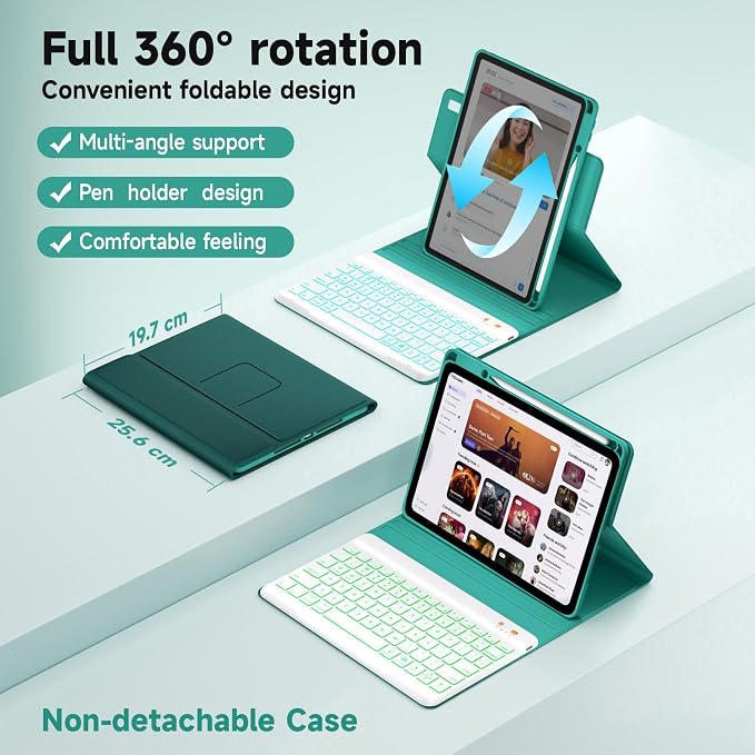 BLUTLOTUS Keyboard case for iPad 9th/8th/7th Generation 10.2 Inch - Backlit Wireless Detachable Folio Keyboard Cover with Pencil Holder for iPad 9th/8th/7th Gen Air 3rd Generation 10.5 Inch
