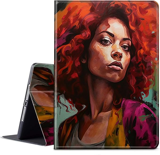 for Microsoft Surface GO 3/GO 2 Case with Adjustable Stand &amp Auto Wake/Sleep PU Leather Slim Smart Protect Cover - African Women Red Hair