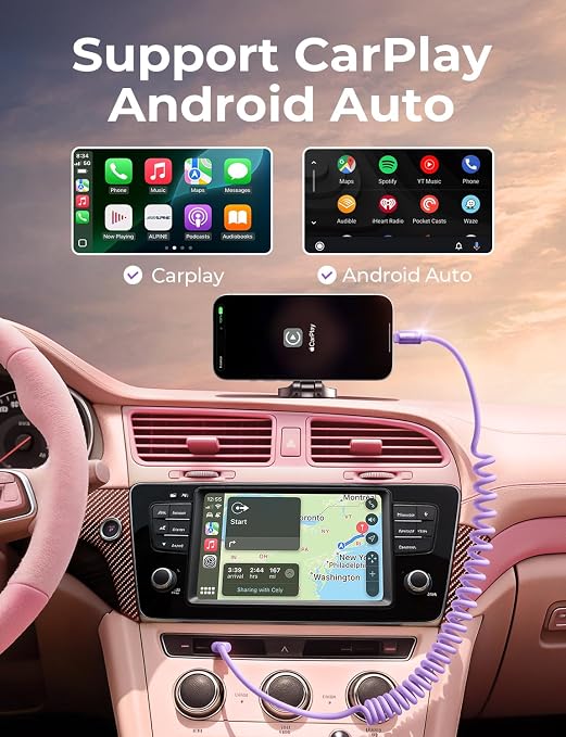 LISEN Chubby Cable Coiled Cable 2 Pack Car Play Cord | for Android Auto Short USB A to USB C Cable for iPhone 17/16/15 Samsung Galaxy S25/S24 A15/A14 Google Pixel 9/8 Blue 4FT