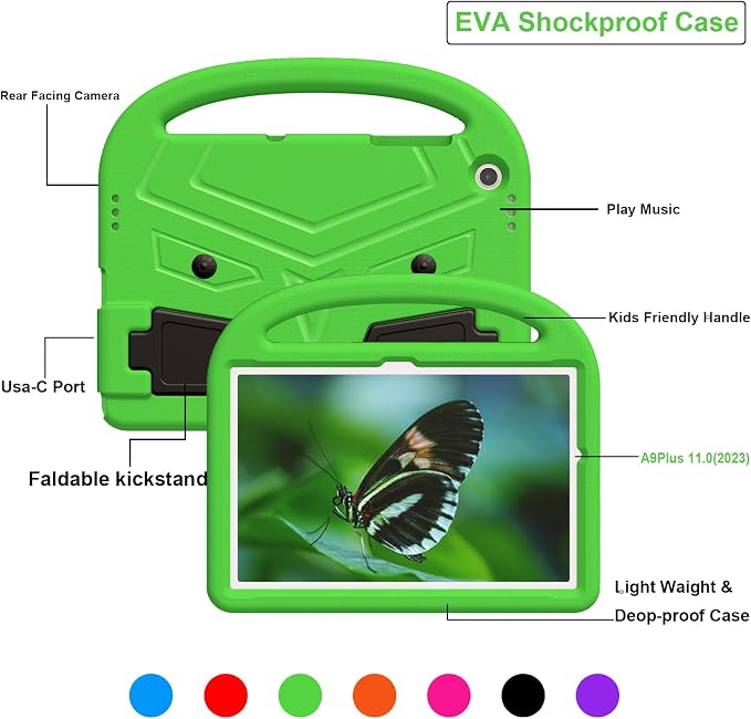 Galaxy Tab A9+ Case Kids Friendly EVA Rubber Stand Handle Grip Shockproof Protective Lightweight Cute Case Cover for Galaxy Tab A9 Plus 11 SM-X210 X215 X217 - Black