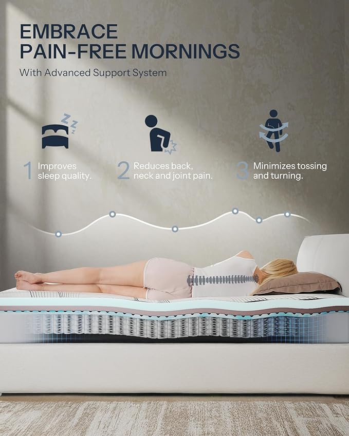 Life Balance Hybrid King Mattress 12 Inch, Made in USA, Medium Firm, Copper Gel Memory Foam， Hypoallergenic & Odorless, Motion Isolation & Pressure Relief, Mattress in a Box, CertiPUR-US Certified