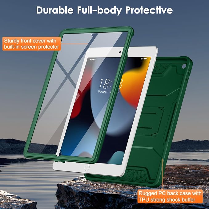 DTTO Case for for iPad 9th/8th/7th Generation 10.2-inch Black | Durable Shockproof Protective Cover Built-in Screen Protector &amp Kickstand Corner Protection