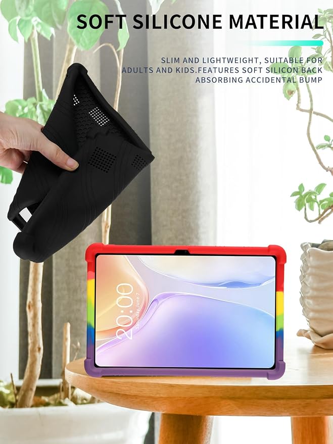 Case for Odea A12 Android 15 Tablets 12 Inch Tablet 2025- Soft Silicone Shock Proof Lightweight Stand Rubber Shell Protective CoverKids Friendly Soft Silicone Adjustable Stand CoverBlack