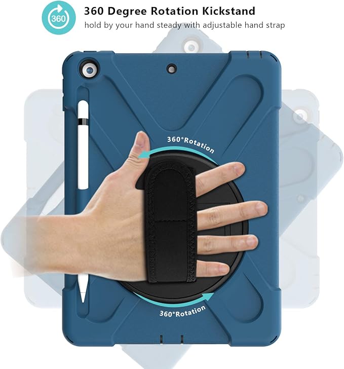 ProCase Rugged Case for iPad 9th/ 8th/ 7th -Teal | Heavy Duty Shockproof Protective Cover with Strap for 10.2 iPad 9/8/7 (2021/2020/2019)