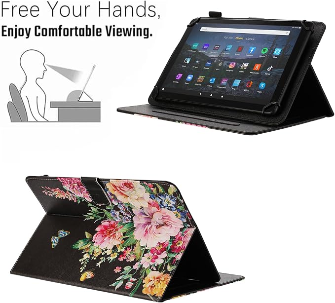 Universal Case for 10 Inch Tablet Multi-Angle Viewing Stand Case for 9.5-10.5 Inch Tablet Premium PU Leather Folding Stand Cover with Pen Holder &amp Multiple Angles Stand - Beach