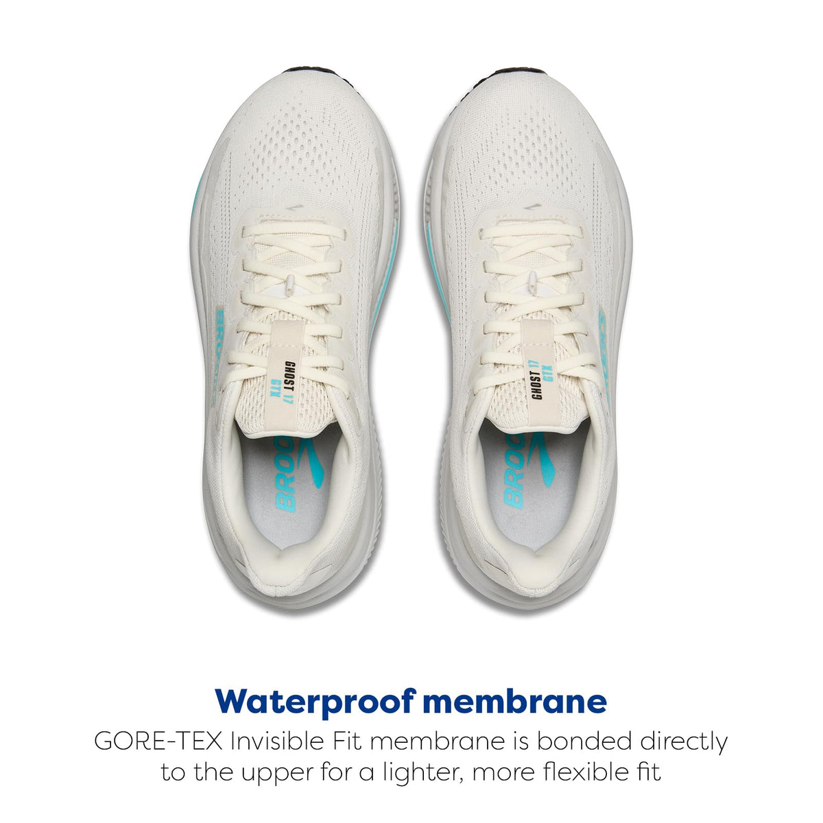 Brooks Women’s Ghost 17 GTX Waterproof Supportive Running & Walking Shoe - Coconut/Oyster/Blue - 6 Medium
