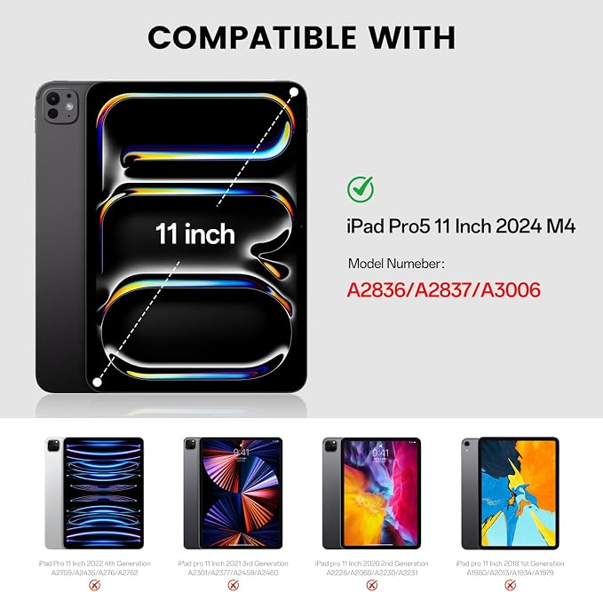 Case for iPad Pro 11 Inch Case (M5/M4) 2025/2024 Black | Pencil Holder 2 in 1 Detachable Trifold Sliding Cover Clear Hard Back Shell Supports Pencil Pro Charging