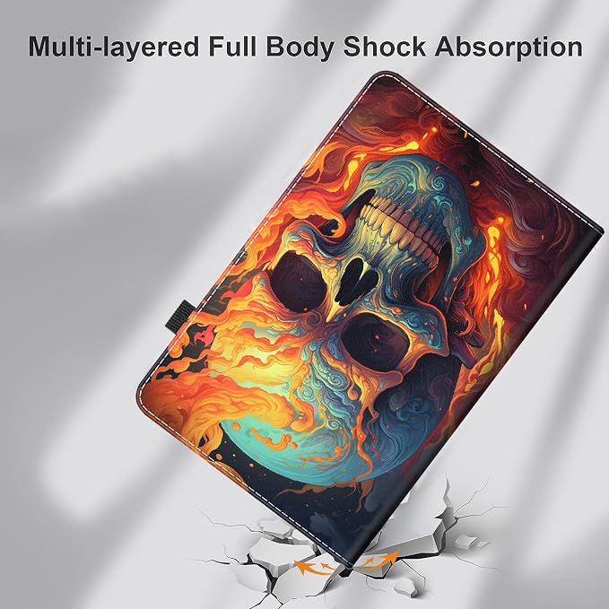 Case for Amazon Kindle Fire Max 11 Case (13th Gen 2023 Release) 11，Slim Fit Foldable Standing Cover Case with Auto Sleep/Wake for Fire 11 Max Tablet，Skull and Fire