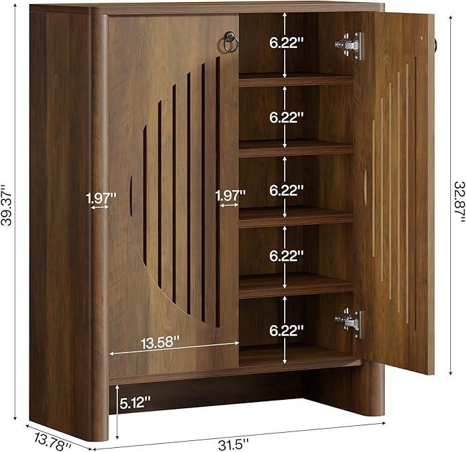 Tribesigns Shoe Cabinet with Doors, 5-Tier Shoe Storage Rack Organizer for Entryway, Living Room, Bedroom, Closet, Rustic Brown
