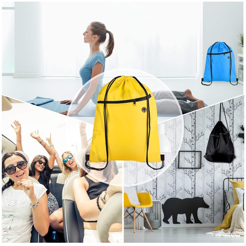 KUUQA 12Pcs Drawstring Bags with Zipper Pocket Pull String Backpack Bags Bulk（Colorful）