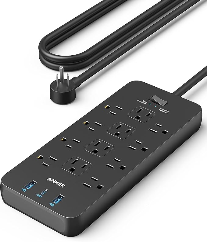 Anker Power Strip with 2100J Surge Protector, Outlet Extender, 5ft Extension Cord with Multiple Outlets, 12 AC, 2 USB A,1 USB C Port for 20W, Home Office, Dorm Room Essentials, TUV Listed