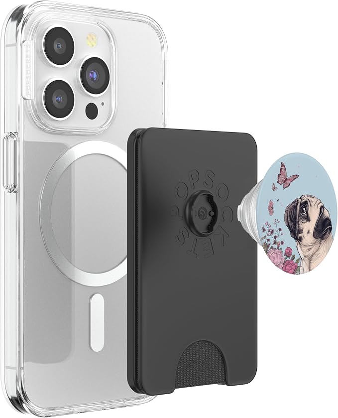 Pug Butterfly Cute Dog Flowers Cute Pug PopSockets Adhesive PopGrip